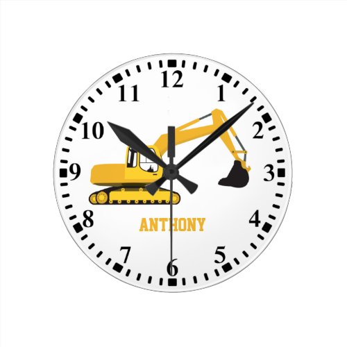 Personalized Excavator Construction Truck Round Clock