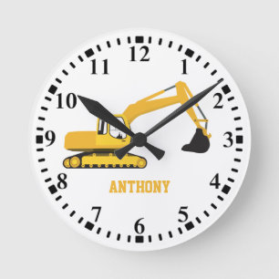 Personalized Excavator Construction Truck Round Clock