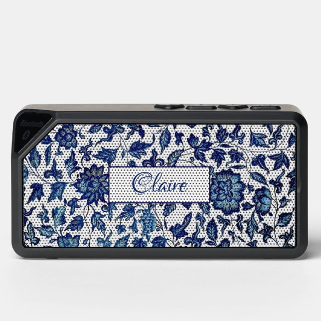 Personalized Exotic Chic Blue & White Floral Bluetooth Speaker (Front)