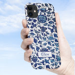 Personalized Exotic Chic Blue & White Floral iPhone 11 Case<br><div class="desc">Exotic classic elegance of blue and white Chinoiserie-inspired flowers and vines on white background with customizable blank label for your name or monogram.</div>