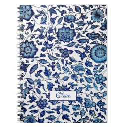 Personalized Exotic Chic Blue &amp; White Floral Notebook