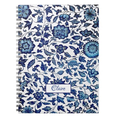 Personalized Exotic Chic Blue  White Floral Notebook