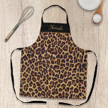 Personalized Exotic Faux Leopard Fur Print Apron<br><div class="desc">Exotic,  trendy and always stylish and glam faux leopard print in shades of tan,  gold and black. Optional bordered band with editable text field for personalization.</div>