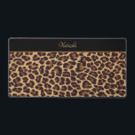 Personalized Exotic Faux Leopard Fur Print Desk Mat<br><div class="desc">Exotic,  trendy and always stylish and glam faux leopard print in shades of tan,  gold and black. Optional bordered band with editable text field for personalization.</div>