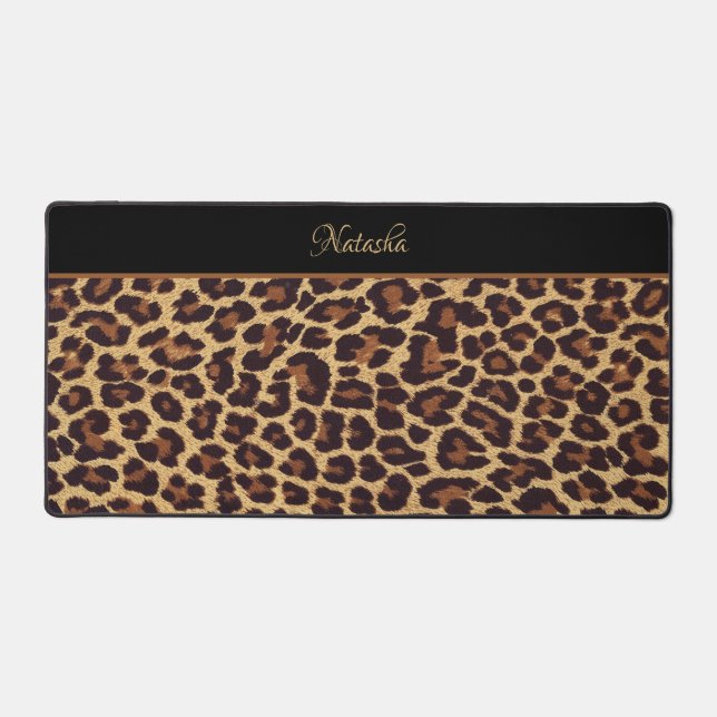 Personalized Exotic Faux Leopard Fur Print Desk Mat (Front)