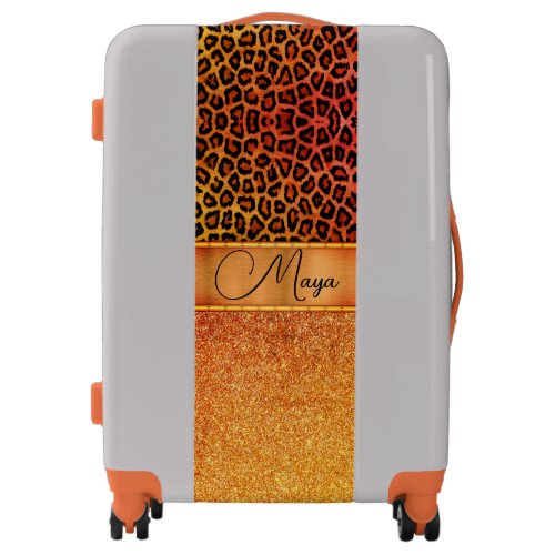 Personalized Exotic Orange and Gold Leopard Luggage