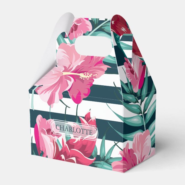 Personalized Exotic Summer Floral striped Favor Boxes (Front Side)