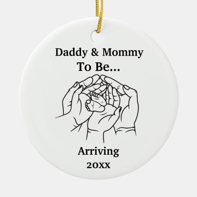 Personalized Expecting Parents Daddy And Mommy Ceramic Ornament (Front)
