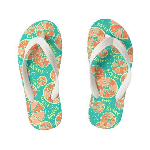 Personalized Extra Sweet Fun Lemonade _ Turquoise Kids Flip Flops