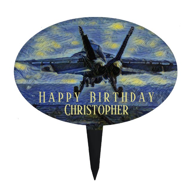 Personalized F-18 Hornet Fighter Jet Birthday Cake Topper (Front)