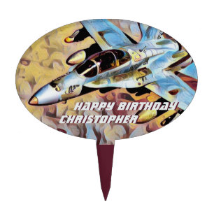 Personalized F-18 Hornet Fighter Jet Birthday Cake Topper
