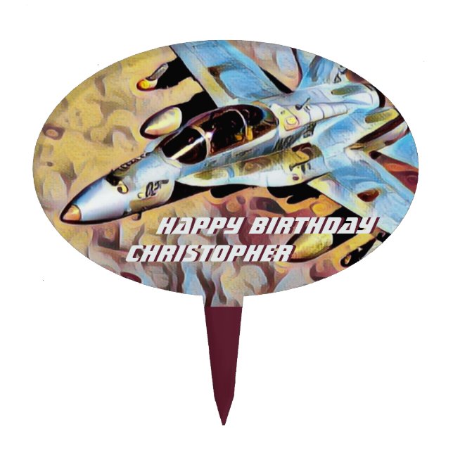Personalized F-18 Hornet Fighter Jet Birthday Cake Topper (Front)