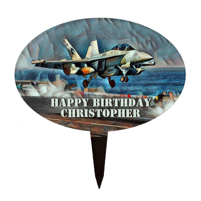 Personalized F/A-18 Super Hornet Jet Birthday Cake Topper (Front)