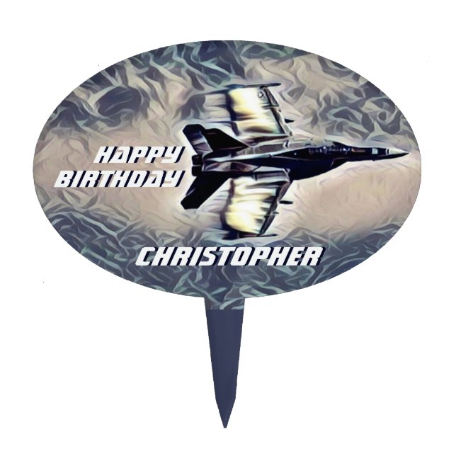Personalized F/A-18F Super Hornet Jet Birthday Cake Topper (Front)