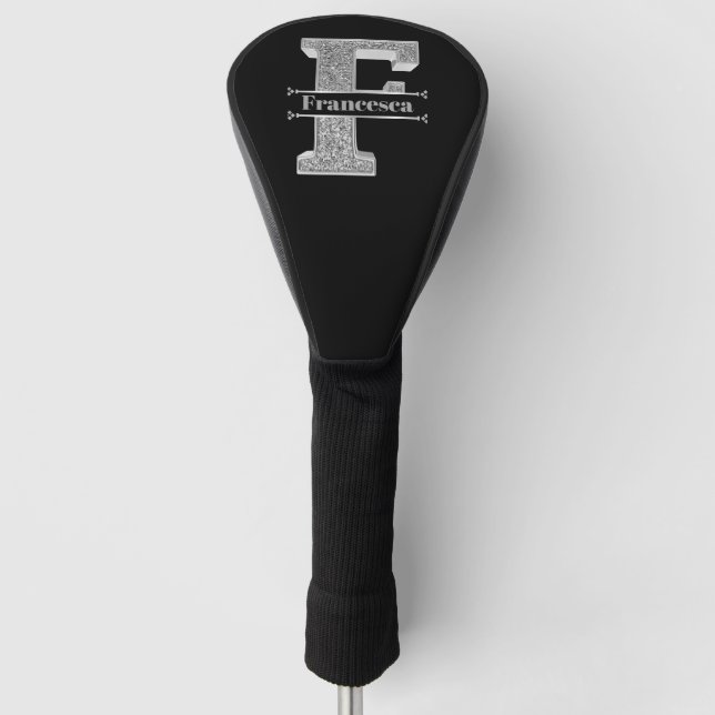 Personalized F Initial Silver Monogram Your Name   Golf Head Cover (Front)