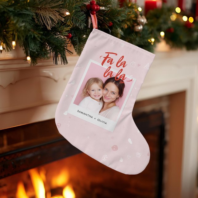 Personalized Fa La La La Pink Christmas Photo Large Christmas Stocking (Creator Uploaded)
