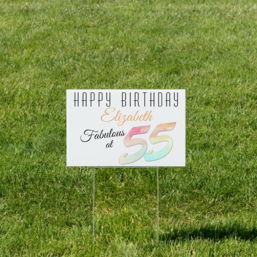 Personalized Fabulous 55 Birthday Rainbow Pastel Sign