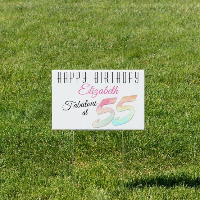 Personalized Fabulous 55th Birthday Rainbow Pastel Sign (Insitu)