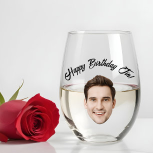 Personalized Face 20th 30th 40th 50th 60 Birthday Stemless Wine Glass