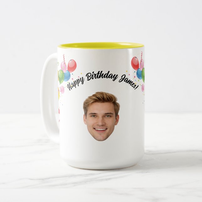 Personalized Face 20th 30th 40th 50th 60 Birthday  Two-Tone Coffee Mug (Front Left)
