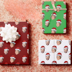 Personalized Face 2 Photo Santa Hat Christmas Gift Wrapping Paper Sheets