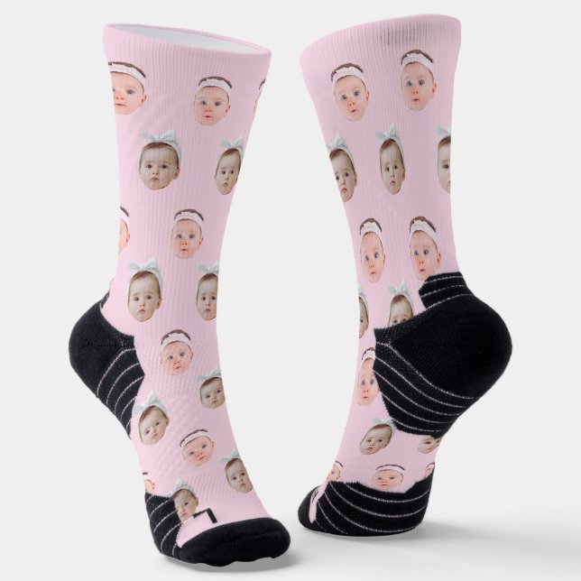 Personalized Face 2 Photos, Custom Face, Dad Mom  Socks (Angled)
