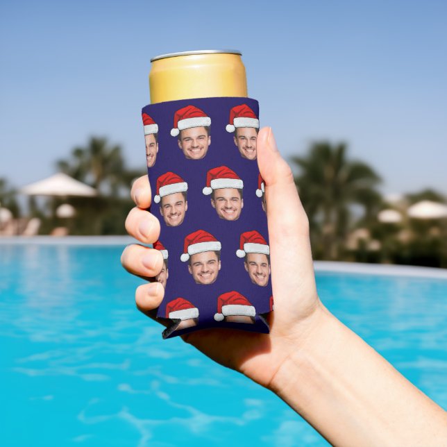 Personalized Face Birthday Santa Hat Christmas Seltzer Can Cooler (In Situ Pool)