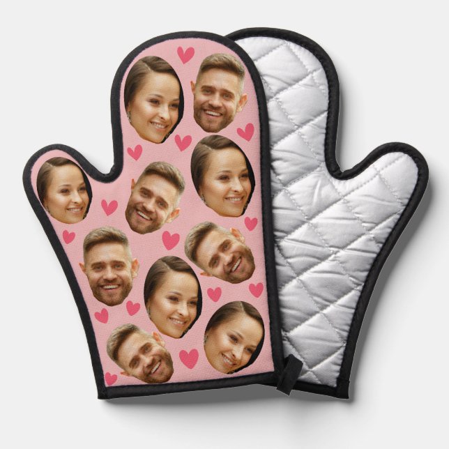 Personalized Face Custom Photo Heart Couple Blush  Oven Mitt (Front/Back)