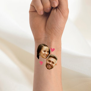 Personalized Face Custom Photo With Heart Couple Temporary Tattoos