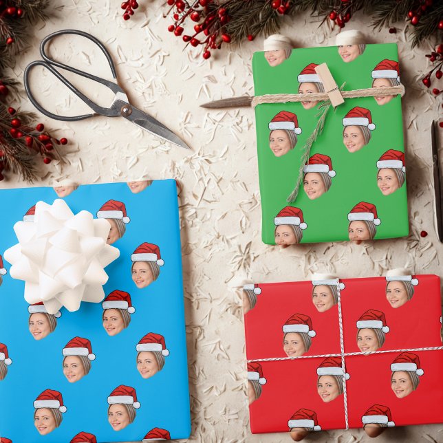Personalized Face Gift Wrap, Santa Hat Christmas Wrapping Paper Sheets (Creator Uploaded)