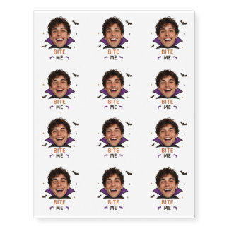 Personalized Face Halloween Funny Bite Me Vampire Temporary Tattoos