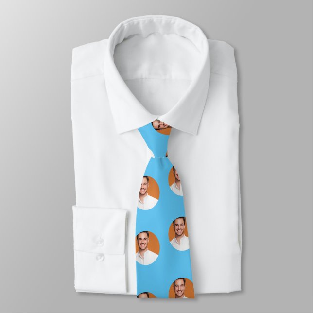 Personalized  Face Photo Blue  Neck Tie (Tied)