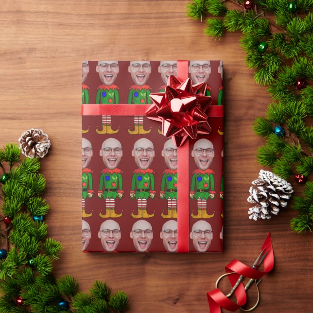 Personalized Face Photo Elf Custom Face Christmas Wrapping Paper (Holiday Gift)