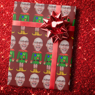 Personalized Face Photo Elf Custom Face Christmas Wrapping Paper