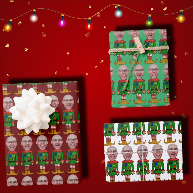 Personalized Face Photo Elf Custom Face Christmas Wrapping Paper Sheets (Creator Uploaded)