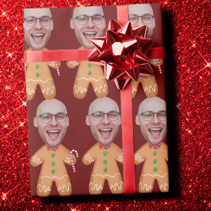 Personalized Face Photo Gingerbread Men Christmas Wrapping Paper