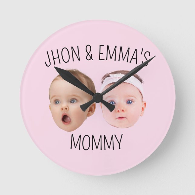 Personalized Face Photo Kids, Mother's Day Gift Round Clock (Front)