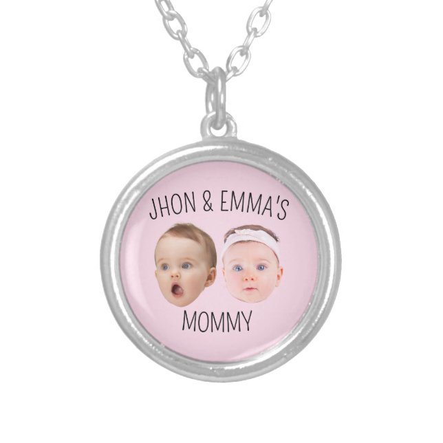 Personalized Face Photo Kids, Mother's Day Gift Silver Plated Necklace (Front)