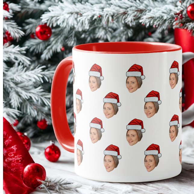 Personalized Face Photo Santa Hat Christmas Gift Mug (Creator Uploaded)