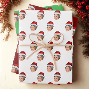 Personalized Face Photo Santa Hat Christmas Gift Wrapping Paper Sheets