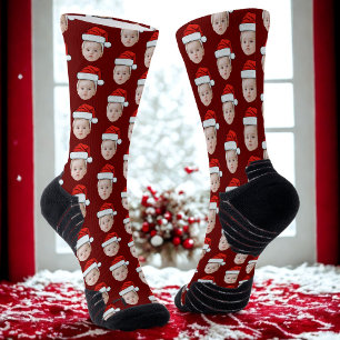 Personalized Face Photo Santa Hat Funny Christmas Socks
