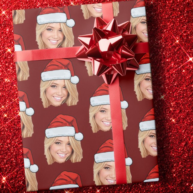 Personalized Face Photo Santa Hat Funny Christmas Wrapping Paper (Creator Uploaded)