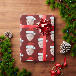 Personalized Face Photo Santa Hat Funny Christmas Wrapping Paper