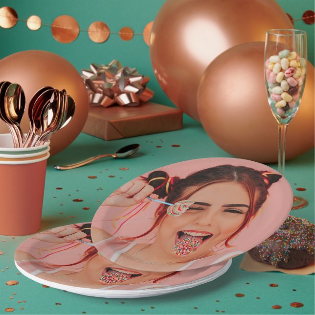Personalized Face Photo Selfie Simple Modern Paper Plates (Multi)