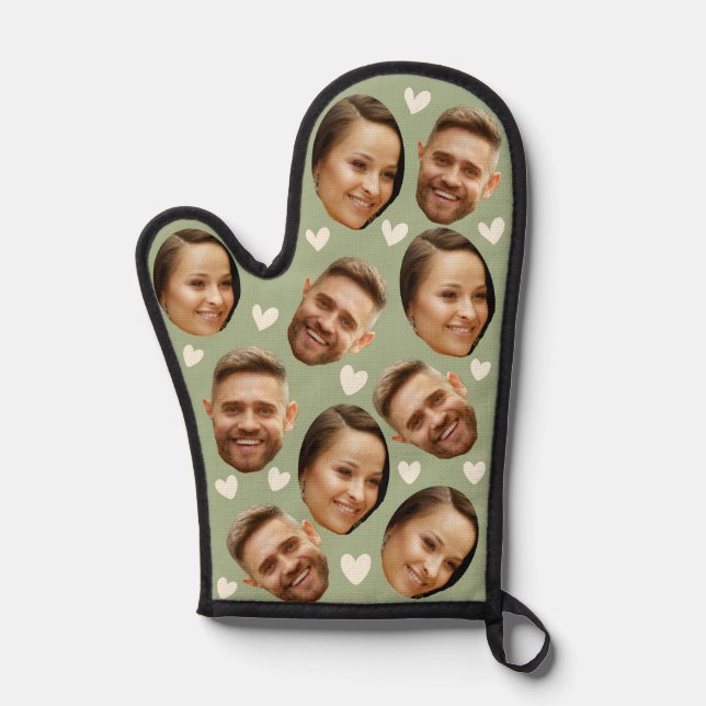 Personalized Face Picture Heart Couple Sage Green  Oven Mitt (Front)
