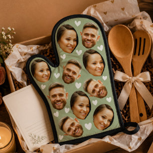 Personalized Face Picture Heart Couple Sage Green  Oven Mitt