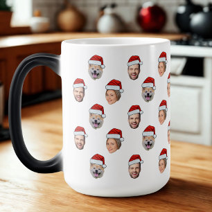 Personalized Face Santa Hat 3 Photo Christmas Gift Color Morph Mug