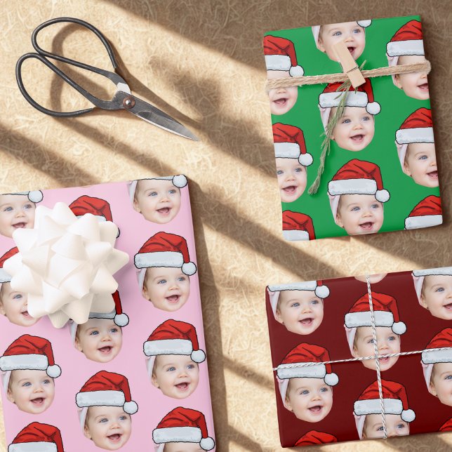 Personalized Face Santa Hat Christmas Wrapping Paper Sheets (Creator Uploaded)
