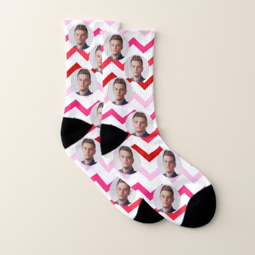 Personalized Faces Red Pink Strips Socks