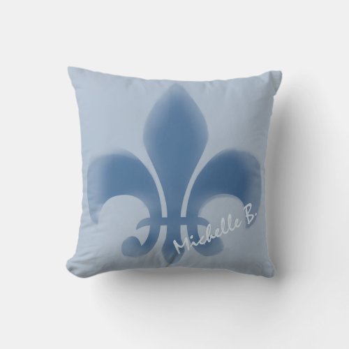 Personalized Faded Blue Fleur de Lis Throw Pillow
